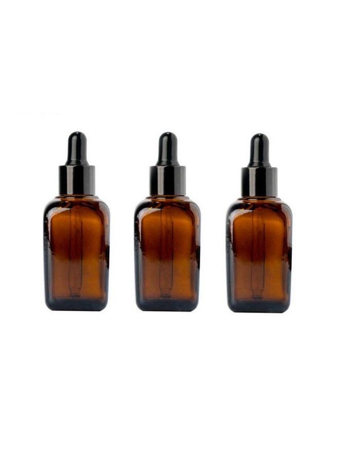ericotry - 3Pcs 50Ml Empty Refillable Square Amber Glass Droppers Essential Oil Bottles Aromatherapy Cosmetics Elite Fluid Container Jar Pot Holder With Glass Eye Dropper And Rubber Bulb - Image 1