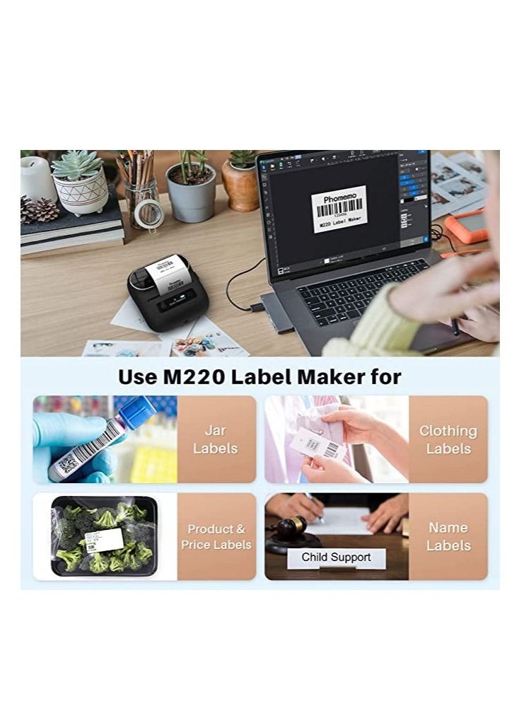 فوميمو - طابعة بلوتوث Phomemo M220 المحمولة لصناع الملصقات الحرارية لوضع ملصقات الباركود لتنظيم الأعمال الصغيرة المتوافقة مع iOS و Android - Image 1