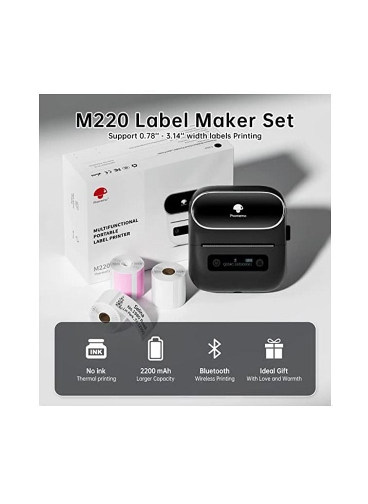 فوميمو - طابعة بلوتوث Phomemo M220 المحمولة لصناع الملصقات الحرارية لوضع ملصقات الباركود لتنظيم الأعمال الصغيرة المتوافقة مع iOS و Android - Image 1