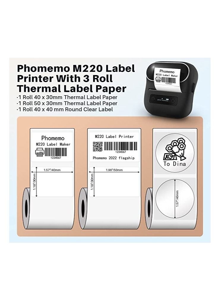 فوميمو - طابعة بلوتوث Phomemo M220 المحمولة لصناع الملصقات الحرارية لوضع ملصقات الباركود لتنظيم الأعمال الصغيرة المتوافقة مع iOS و Android - Image 1