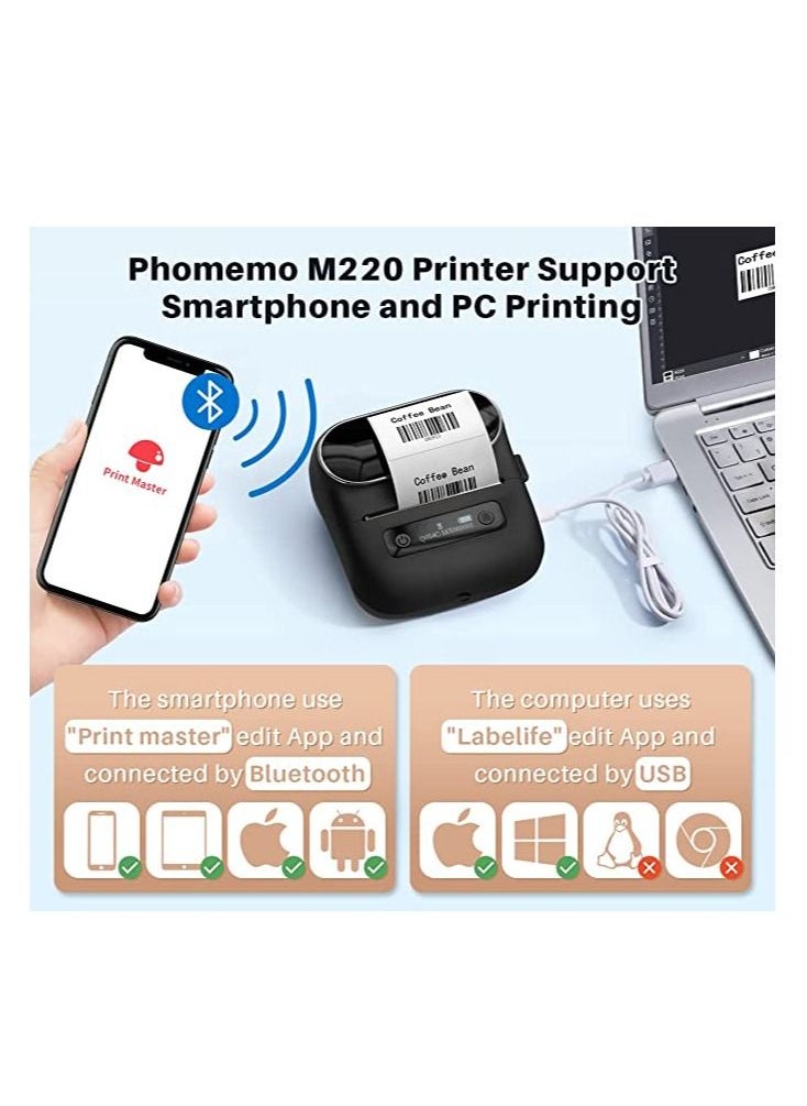 فوميمو - طابعة بلوتوث Phomemo M220 المحمولة لصناع الملصقات الحرارية لوضع ملصقات الباركود لتنظيم الأعمال الصغيرة المتوافقة مع iOS و Android - Image 1