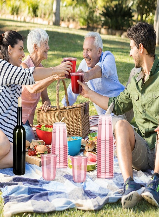 KesaPlan 50 Pcs Pink Plastic Cups, 12oz Disposable Stemless Wine Glasses for Cocktail Cute Clear Cocktail Wine Glasses Pink Party Cups for Meeting Wedding Christmas Holiday Party - Image 4