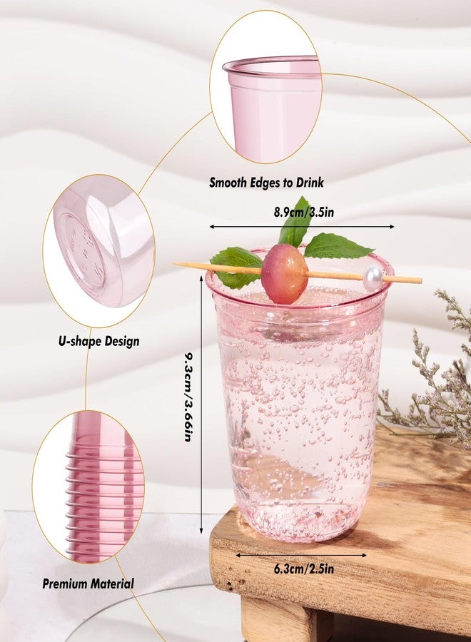 KesaPlan 50 Pcs Pink Plastic Cups, 12oz Disposable Stemless Wine Glasses for Cocktail Cute Clear Cocktail Wine Glasses Pink Party Cups for Meeting Wedding Christmas Holiday Party - Image 2