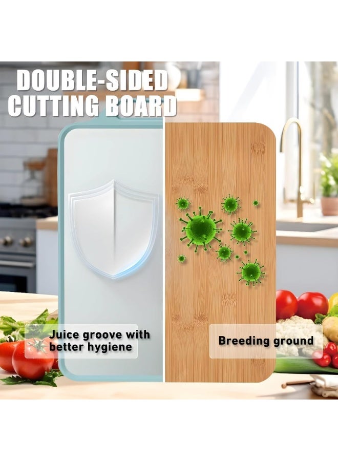 MOMENT Stainless Steel Cutting Board, 2 Sided Non Toxic Large Chopping Board for Chopping Meat/Vegetables, Stainless Steel/Wheat Straw PP, Kitchen Gifts Easy to Clean Large 39.5 * 30.5CM, Mint Green - Image 5