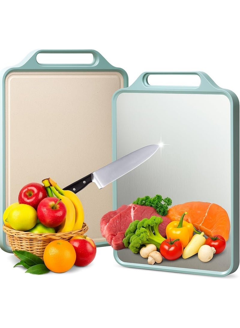 MOMENT Stainless Steel Cutting Board, 2 Sided Non Toxic Large Chopping Board for Chopping Meat/Vegetables, Stainless Steel/Wheat Straw PP, Kitchen Gifts Easy to Clean Large 39.5 * 30.5CM, Mint Green - Image 1