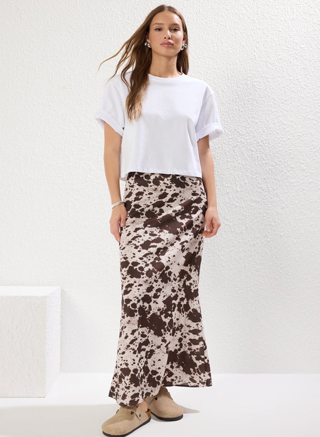 trendyol Brown Cow Animal Print Maxi Length Woven Skirt - Image 1