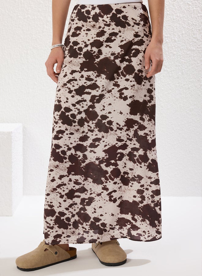 trendyol Brown Cow Animal Print Maxi Length Woven Skirt - Image 3