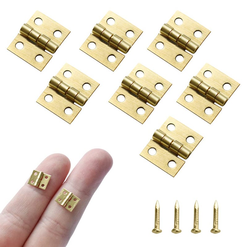 SHRJ 100Pcs Mini Brass Hinges Hardware 10 x 8mm 180 Degree Miniature Furniture Wooden Box Jewelry Chest Box Dollhouse Cabinet DIY Accessories Gold