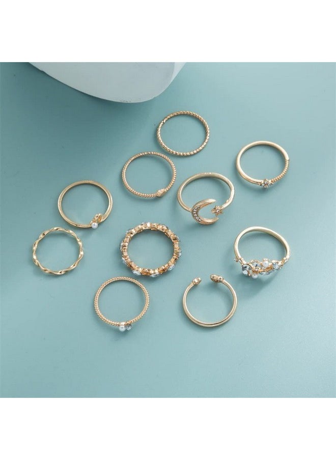 FUTIMELY - Boho Retro Stackable Rings Sets For Women Knuckle Joint Finger Knuckle Nail Ring Sets Moon Stars Stack Preppy Statement Rings Cute Trendy Stuff Jewelry (10-10Pc-Moon Stars Rings) - Image 1