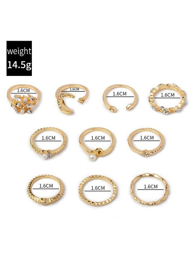 FUTIMELY - Boho Retro Stackable Rings Sets For Women Knuckle Joint Finger Knuckle Nail Ring Sets Moon Stars Stack Preppy Statement Rings Cute Trendy Stuff Jewelry (10-10Pc-Moon Stars Rings) - Image 1