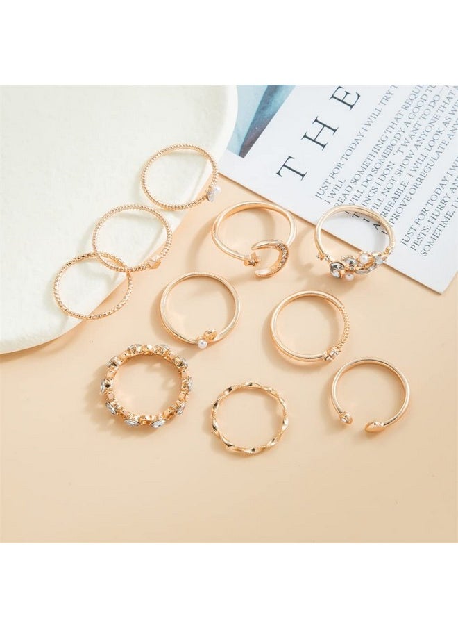 FUTIMELY - Boho Retro Stackable Rings Sets For Women Knuckle Joint Finger Knuckle Nail Ring Sets Moon Stars Stack Preppy Statement Rings Cute Trendy Stuff Jewelry (10-10Pc-Moon Stars Rings) - Image 1