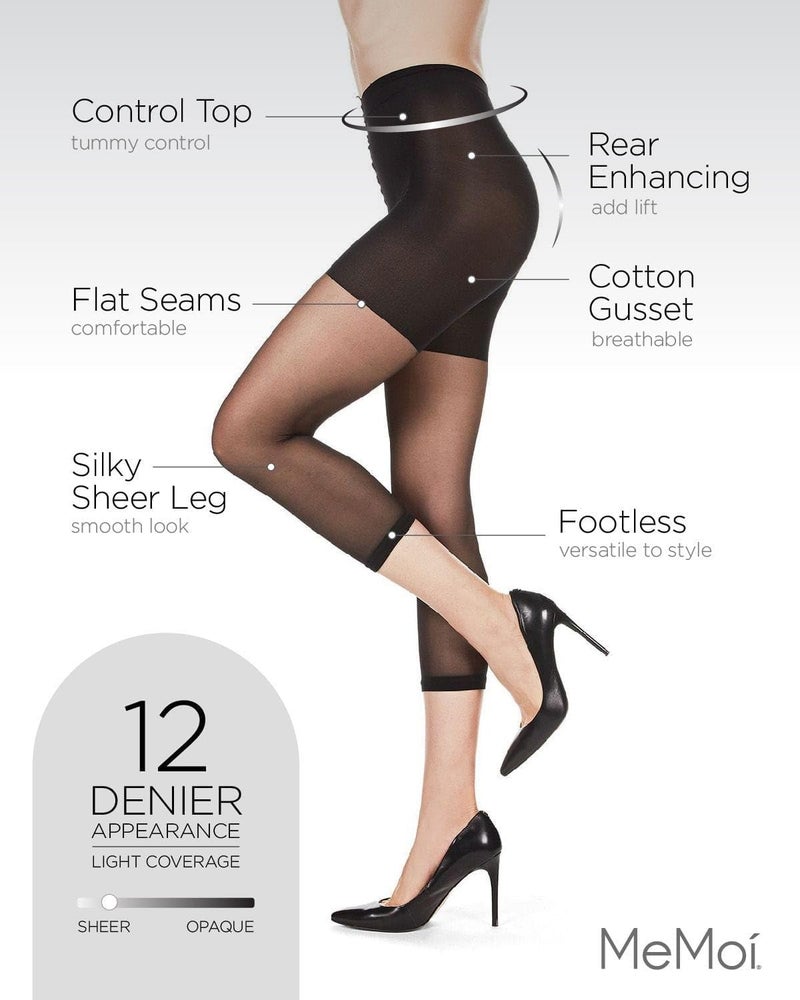 MeMoi Capri Sheer Tights, Comfortable Control Top Footless Tights, Capris for Women - Sizes S-XL, Black, X-Large - Image 3