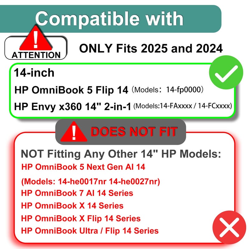 حامي شاشة من زجاج مقوى مكون من قطعتين لجهاز HP OmniBook 5 Flip 2-in-1 الجديد لعام 2025 بحجم 14 بوصة (fp-0000) وحاسوب HP Envy x360 14 بوصة 2-in-1 لعام 2024 (14-FA / 14-FC) ذو شاشة تعمل باللمس، وضوح فائ - Image 3