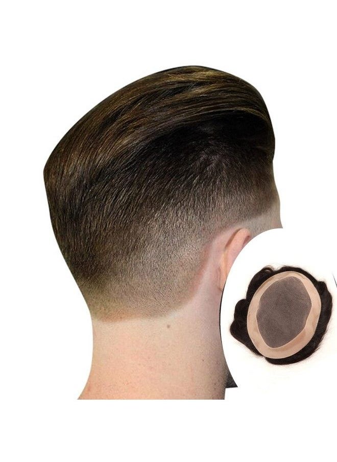 PRAVRAJYA - Australian Hair Patch For Men 100% Human Hair Natural Looking Pu Thin Front Lace Hair System/Patch/Toupee/Wig/Non Surgical Hair Replacement Solution (Brown Hair 8X5) - Image 1