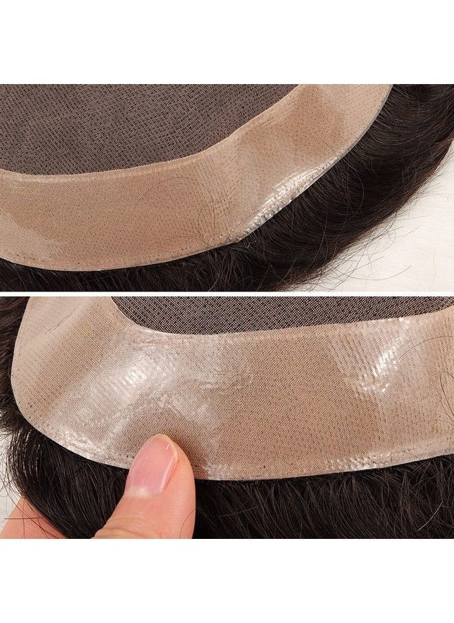 PRAVRAJYA - Australian Hair Patch For Men 100% Human Hair Natural Looking Pu Thin Front Lace Hair System/Patch/Toupee/Wig/Non Surgical Hair Replacement Solution (Brown Hair 8X5) - Image 1