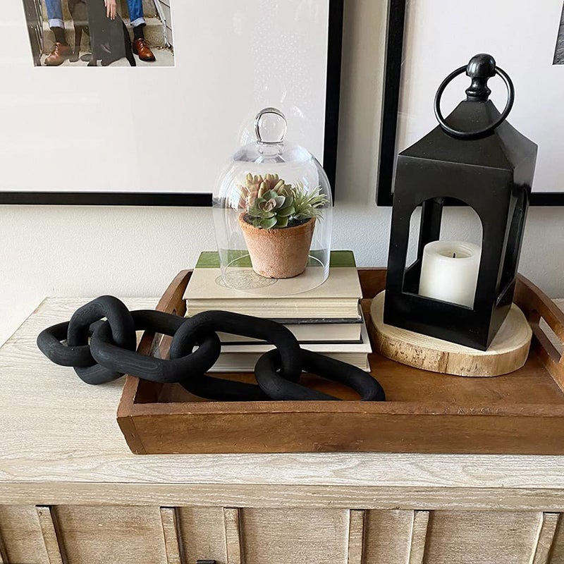 HMASYO Black Wood Chain Link Decor, 5-Link Wooden Decorative Chain Home Decor Accents, Coffee Table Decor, Shelf Decor Aesthetic, Modern Bookshelf Table Decorative Objects for Living Room - Image 4