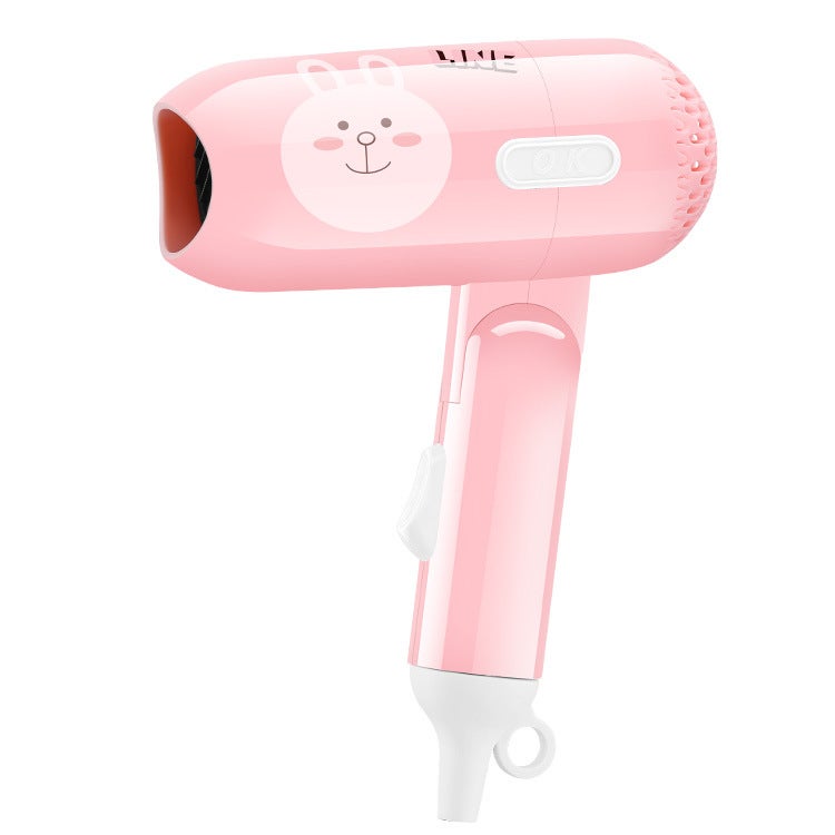 عام Cross-border Gift Mini Foldable Hair Dryer Student Dormitory Small Power Internet Celebrant Hair Dryer Cartoon Portable Two-gear Pink Rabbit