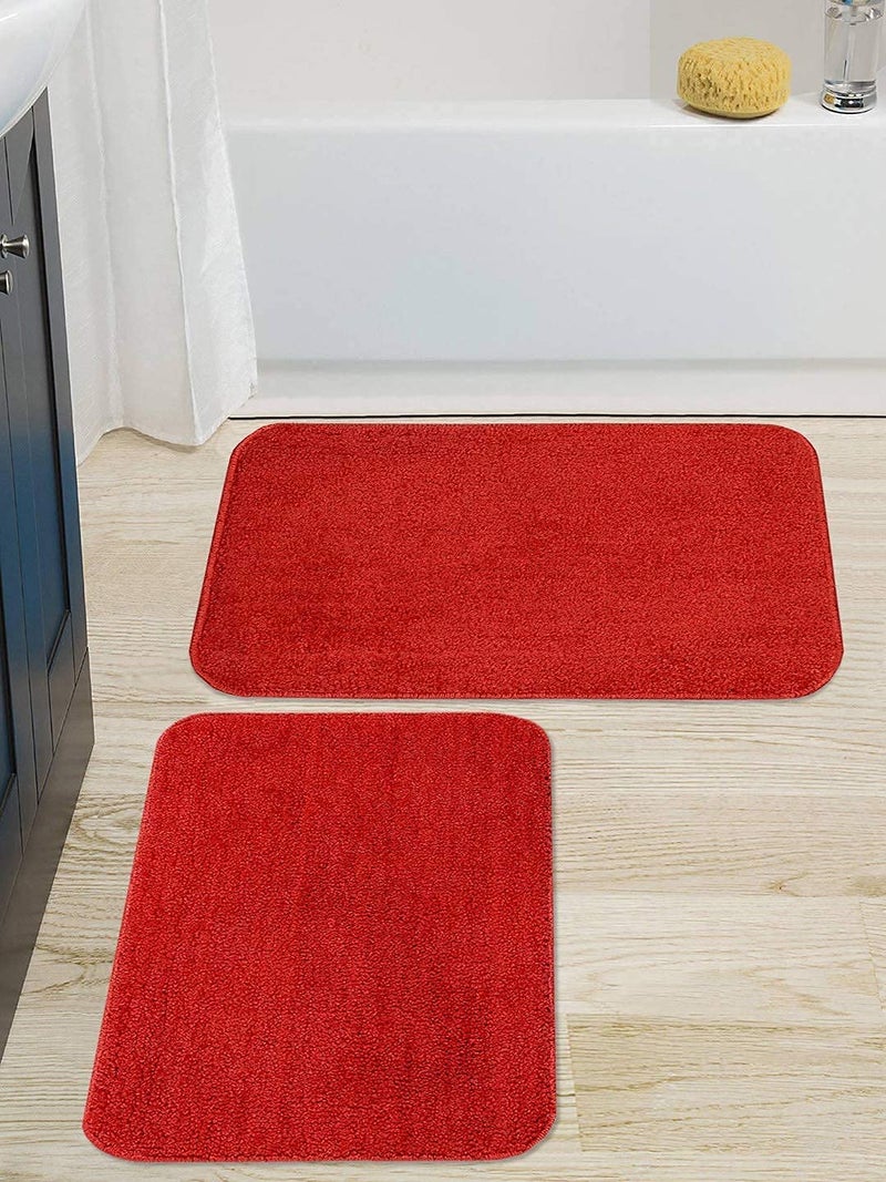 MODERN FAB Modern 2 Piece mats with Anti Skid Rubber BackingColour Red Size(40 x 60 cm) Set of 2 Piece - Image 5
