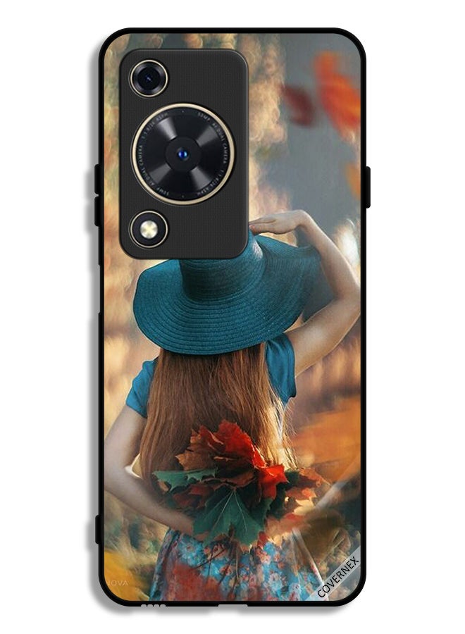 Covernex Huawei Nova Y72S Protective Case Cover Hat Girl Hiding Love Leaves