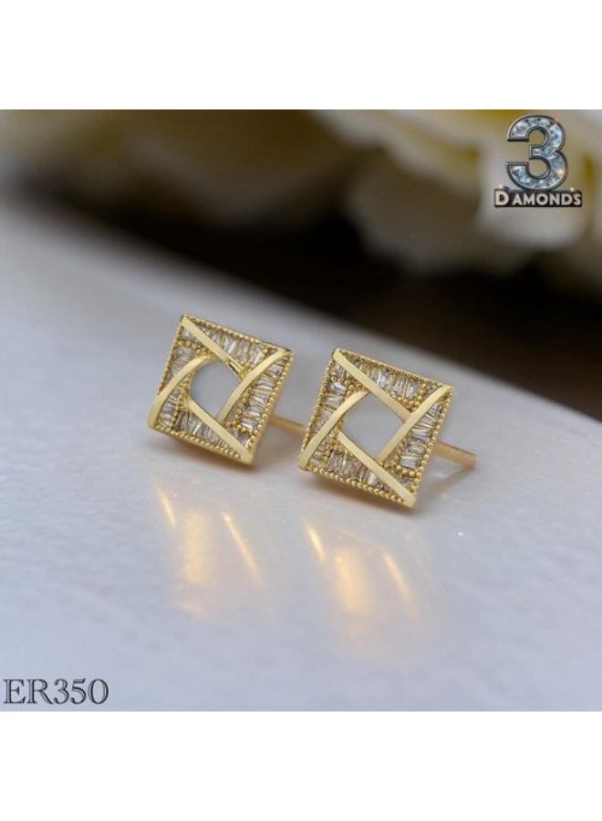 3Diamonds Gold Plated Geometric Square Stud Earrings with Cubic Zirconia Accents - Image 1