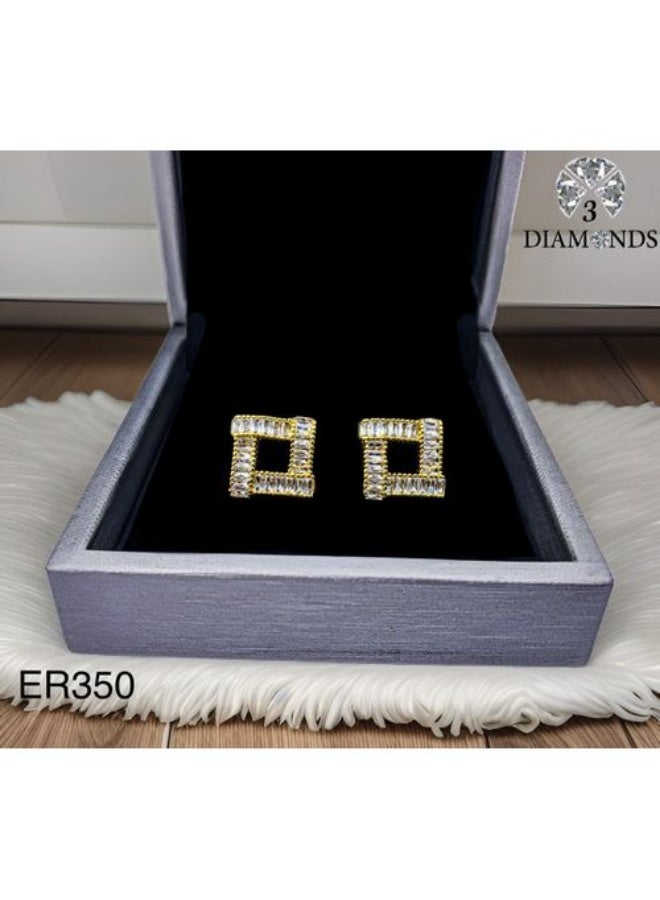 3Diamonds Gold Plated Geometric Square Stud Earrings with Cubic Zirconia Accents - Image 2