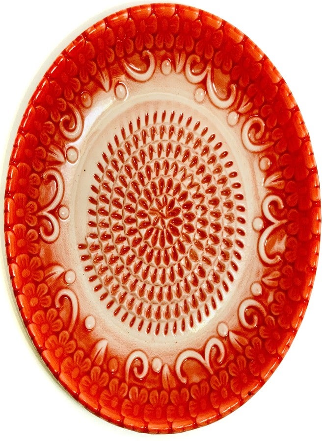BonCera, All-in-one Premium Ceramic Garlic Grater Plate 4-Piece Set - Red Embossed Design and Style - For Garlic, Ginger, Chocolate, and more! - Comes with 5.25" Plate, Peeler, Brush, and Stand - Image 2
