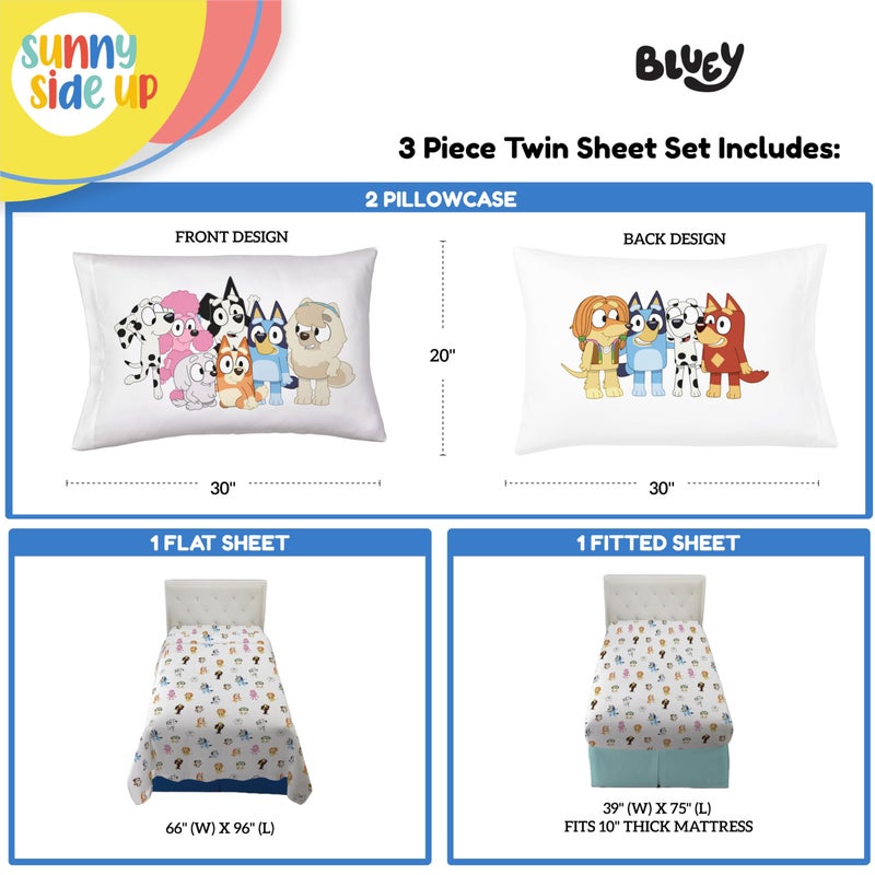 Sunny Side Up Bluey & Friends Twin Sheet Set - 3 Piece Kids Bedding Set Includes Pillow Cover - Super Soft Microfiber Sheets - Image 3