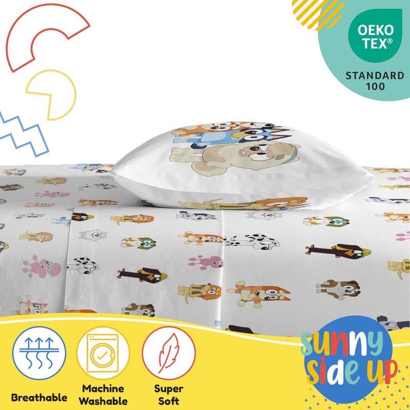 Sunny Side Up Bluey & Friends Twin Sheet Set - 3 Piece Kids Bedding Set Includes Pillow Cover - Super Soft Microfiber Sheets - Image 4