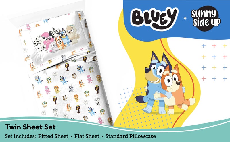 Sunny Side Up Bluey & Friends Twin Sheet Set - 3 Piece Kids Bedding Set Includes Pillow Cover - Super Soft Microfiber Sheets - Image 2
