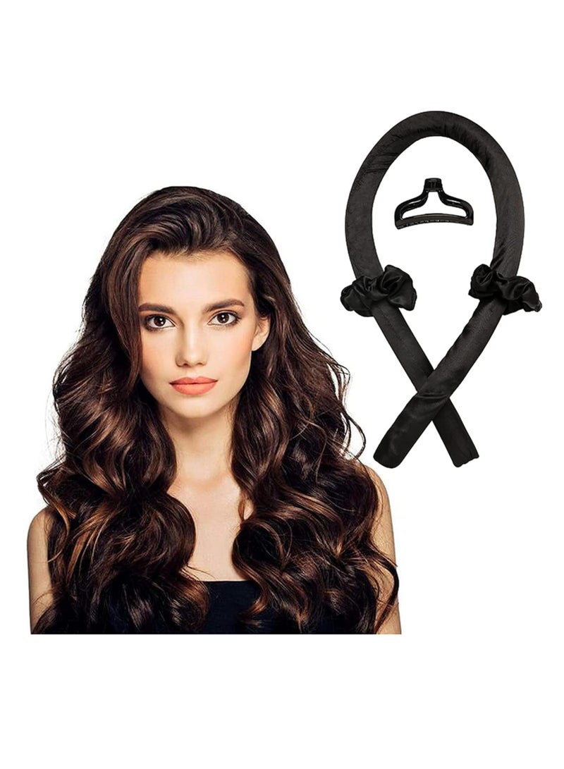 Premify Heatless Hair Curlers for Medium & Long Hair - Hair Curler, Heat Silk Curls Headband, Scrunchies and Hair Clip - Curling Rod, Hair Roller Ribbon for DIY, Hair Styling Tools Heatless (Black)  - Image 1