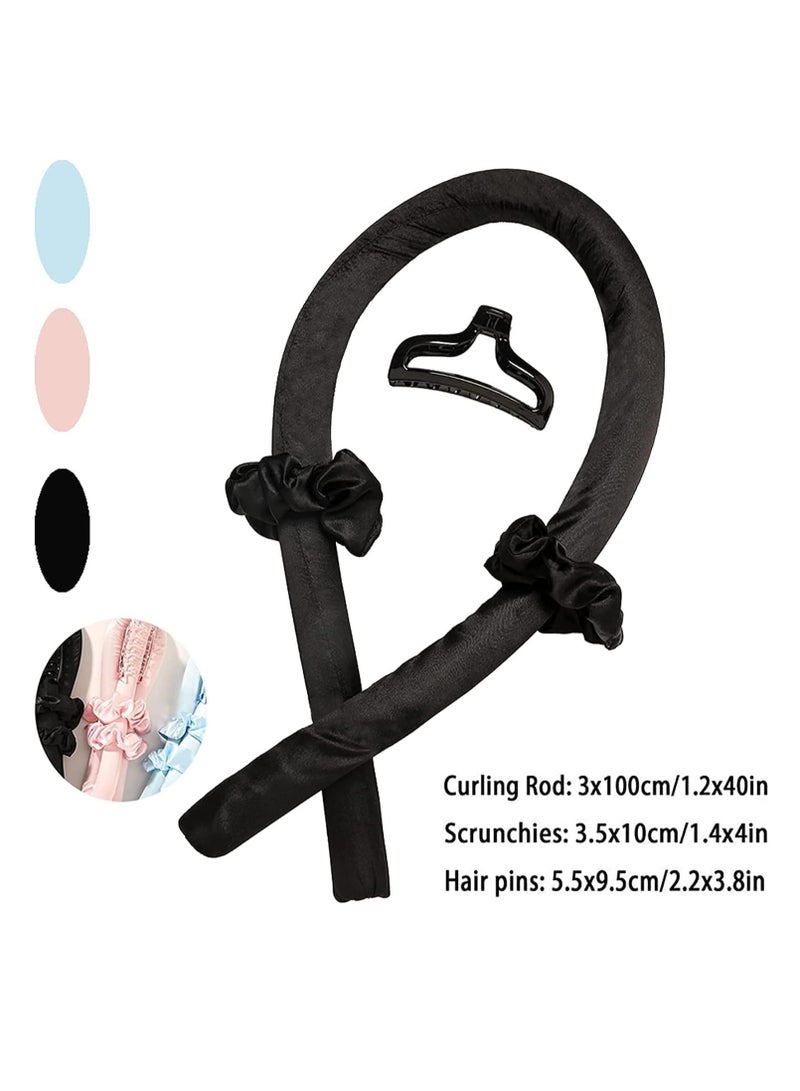 Premify Heatless Hair Curlers for Medium & Long Hair - Hair Curler, Heat Silk Curls Headband, Scrunchies and Hair Clip - Curling Rod, Hair Roller Ribbon for DIY, Hair Styling Tools Heatless (Black)  - Image 2