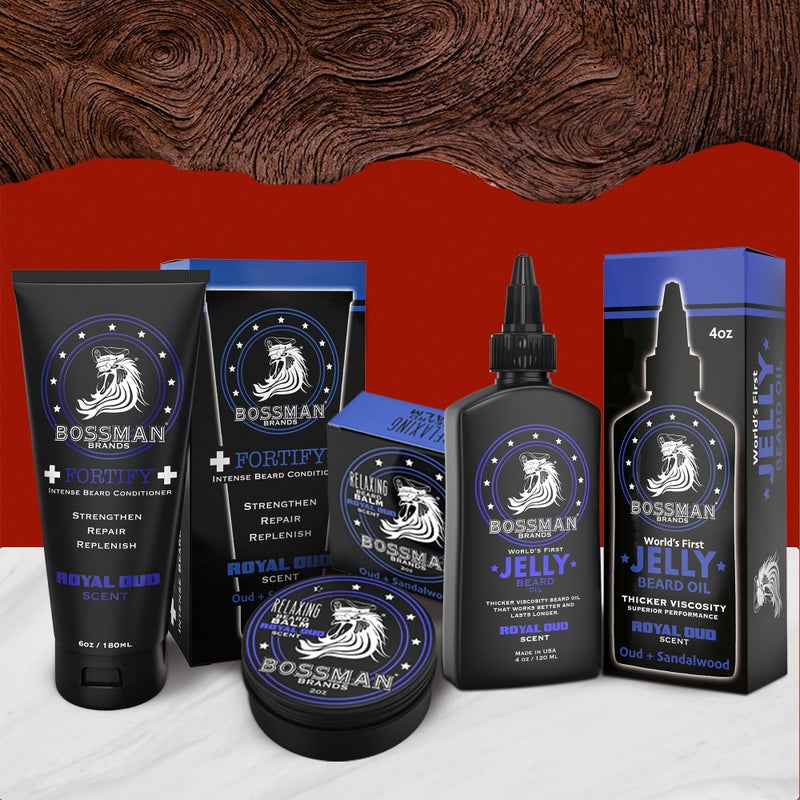 Bossman Essentials Beard Kit for Men, Set of 3 - Beard Oil Jelly, Fortifying Conditioner Cream, Beard Balm - Grooming Growth Care Accessories - Gift Set for Men (Royal Oud) - Image 5