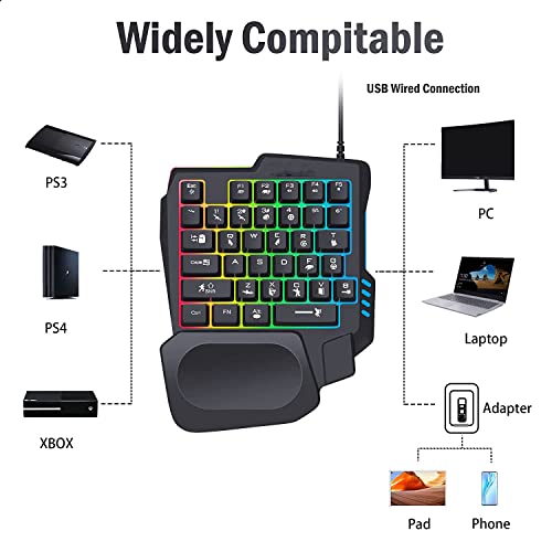 MICROWARE G7 35 Keys One-Handed Gaming Membrane Keyboard Ergonomic One Hand Keypad Keyboard for Laptop Desktop PC Computer PUBG - Image 2