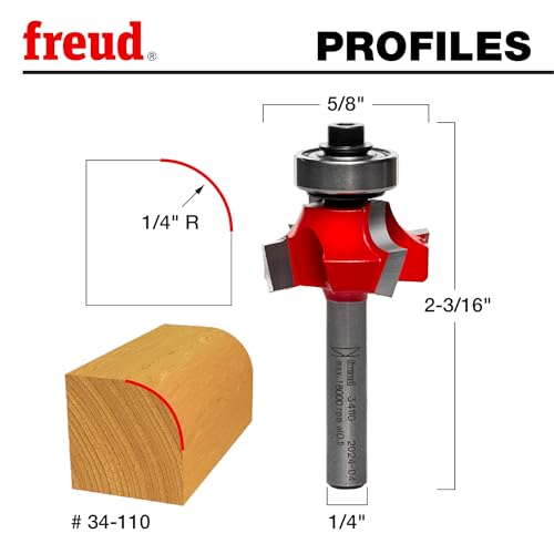Freud Quadra-Cut Radius Rounding Over Bit with Perma-Shield Coating for Flawless Finish - 4 Cutters, 1/4" Shank Dia., 1/4" Radius, 2-3/16" Length - 34-110 - Image 3