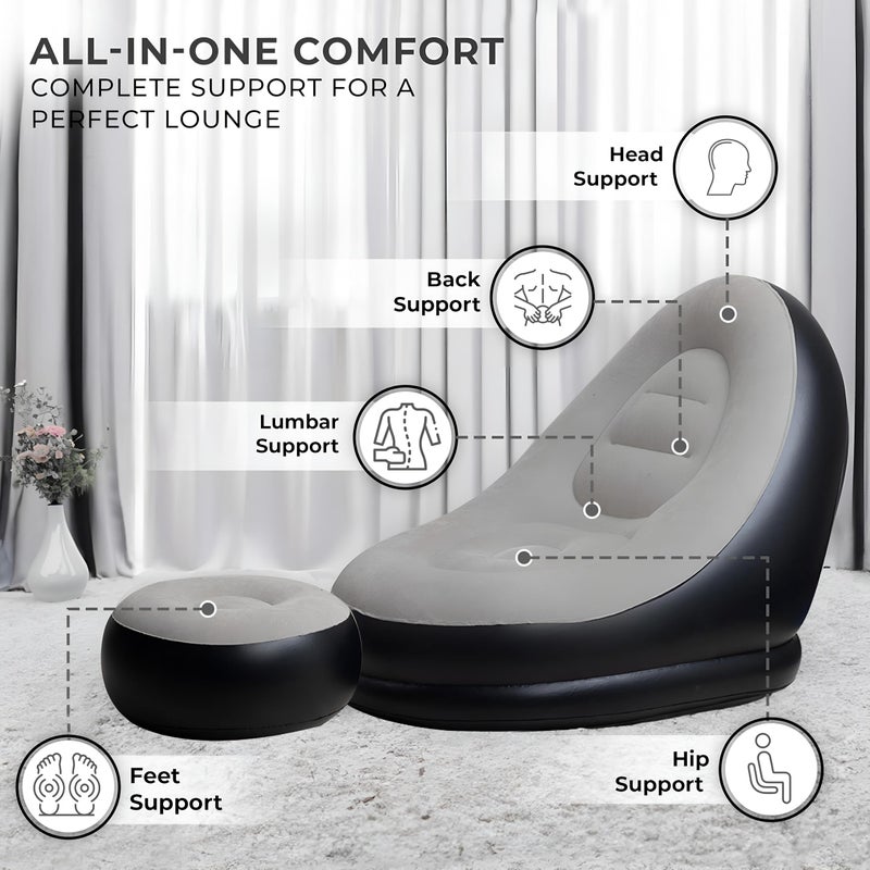 Inflatable Sofa - Ultimate relaxation gray recliner with footrest, durable lightweight portable material, ideal for home and office use, single pack comfortable seating solution for daily rest - Image 3