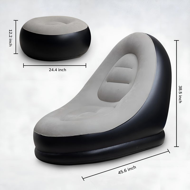 Inflatable Sofa - Ultimate relaxation gray recliner with footrest, durable lightweight portable material, ideal for home and office use, single pack comfortable seating solution for daily rest - Image 2