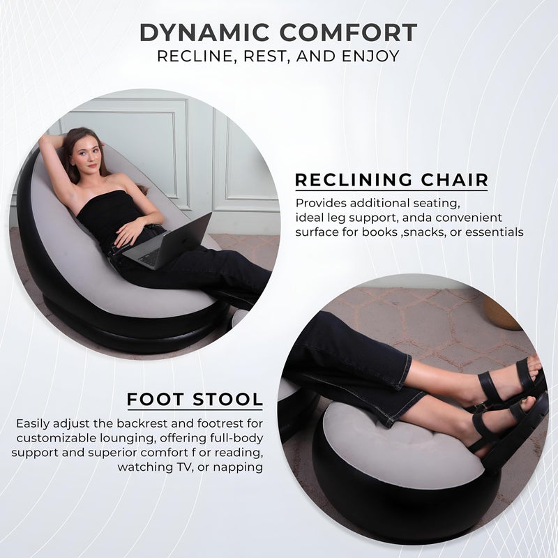 Inflatable Sofa - Ultimate relaxation gray recliner with footrest, durable lightweight portable material, ideal for home and office use, single pack comfortable seating solution for daily rest - Image 5