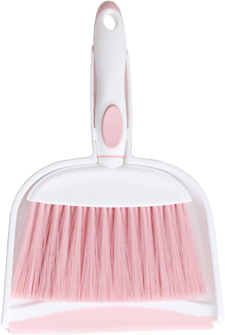 BSMstone Mini Broom and Dustpan Set-Mini Whisk Set for Desk, Housekeeping, Office, Kitchen, Pet Nest, etc.,Daily Cleaning Necessity Plastic Mini Dustpan Set (Pink) - Image 1