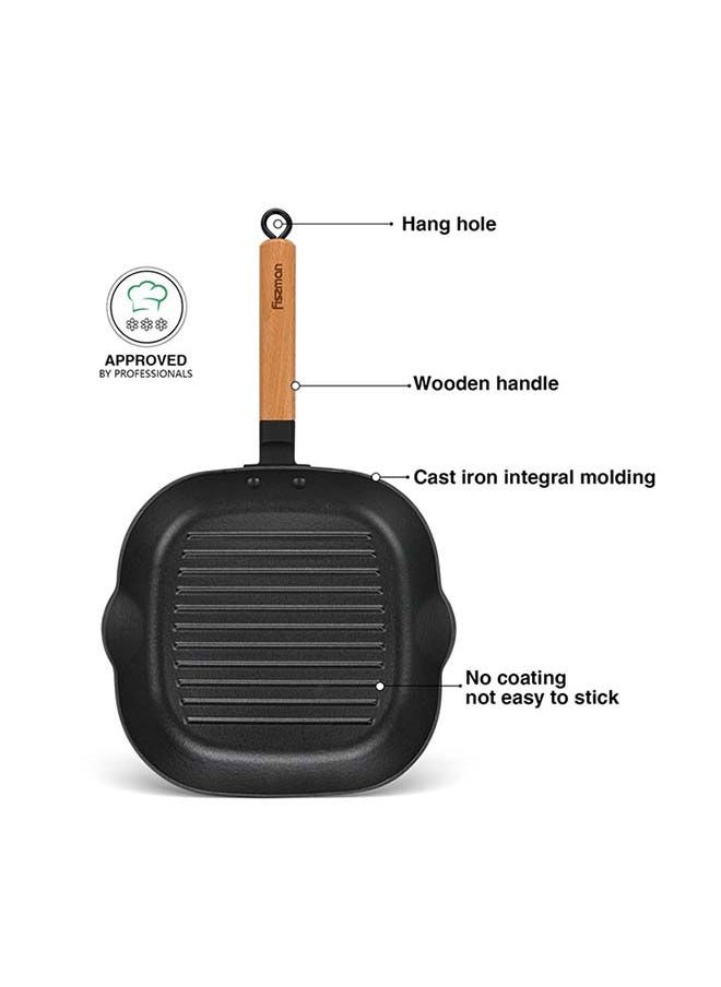 Fissman - Square Grill Pan Cast Iron With Helper Handle Seasoned For Non-Stick Surface Cookware Range  Chef Grill Safe, Kitchen Skillet, For Home or Restaurant with Easy Grease Drain Spout, Great Grilling 24cm - Image 1