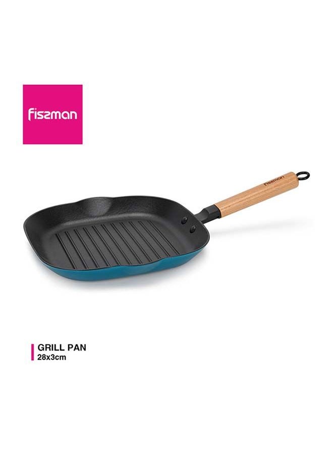Fissman - Square Grill Pan Cast Iron With Helper Handle Seasoned For Non-Stick Surface Cookware Range  Chef Grill Safe, Kitchen Skillet, For Home or Restaurant with Easy Grease Drain Spout, Great Grilling 24cm - Image 1