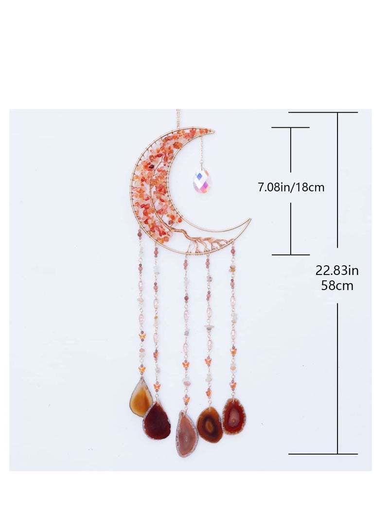 SYOSI Agate Moon Dream Catchers with Crystal 7 Chakra Gemstone Dream Catchers Color Natural Gem Agate Wall Hangings Room Garden Dreamcatchers Decor (Orange)  - Image 3