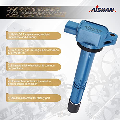 AISHAN Set of 4 Ignition Coil Pack Compatible with Honda 2003-2007 Accord,2002-2011 Civic,2002-2009 CRV,2003-2011 Element, 2002-2006 Acura RSX & More| Replace# UF311 - Image 2