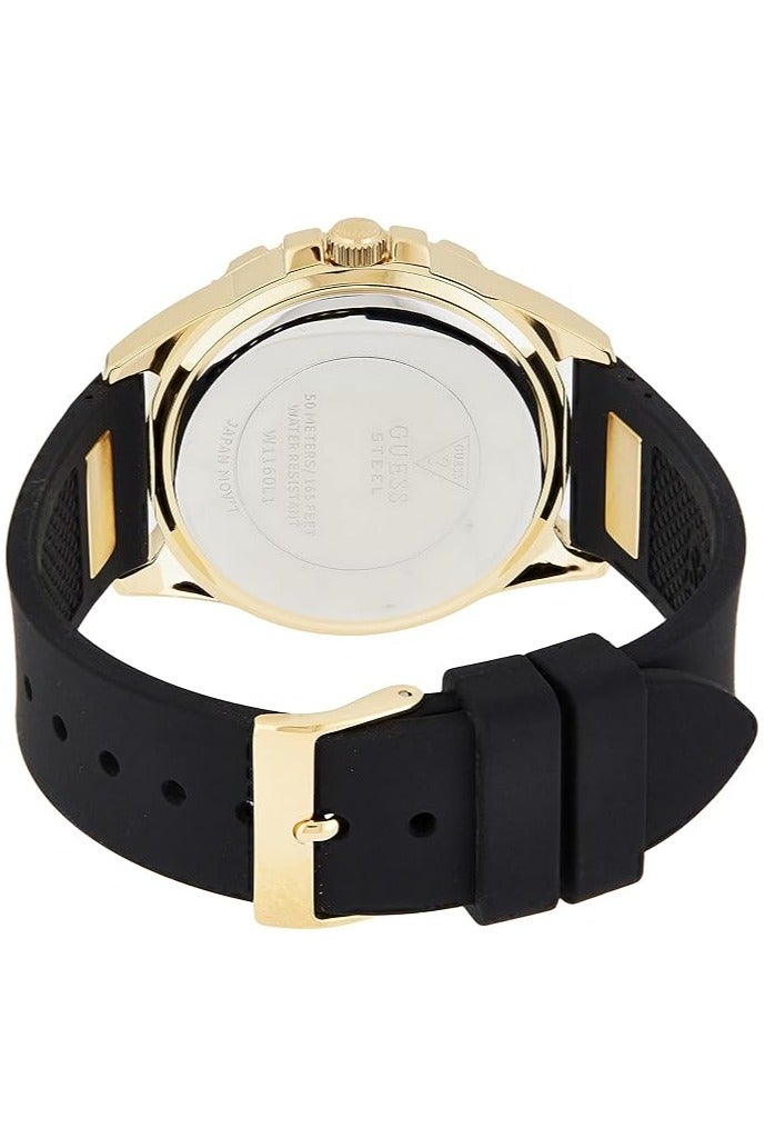 GUESS Gold-Tone Stainless Steel Crystal Encrusted Dial with Black Stain Resistant Silicone Watch - Image 2