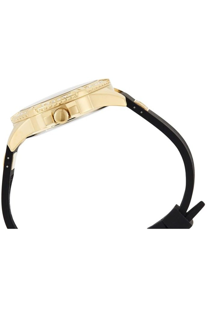 GUESS Gold-Tone Stainless Steel Crystal Encrusted Dial with Black Stain Resistant Silicone Watch - Image 4