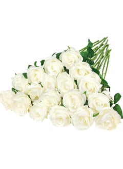 KASTWAVE 18 Pcs Fake Roses Artificial Flowers Long Stem Silk Roses Bouquet for Valentines Day Decor Home DIY Wedding Bouquets White Bridal Shower Centerpieces Arrangements Party Tables Decorations White  - Image 1