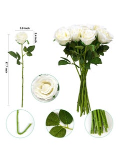KASTWAVE 18 Pcs Fake Roses Artificial Flowers Long Stem Silk Roses Bouquet for Valentines Day Decor Home DIY Wedding Bouquets White Bridal Shower Centerpieces Arrangements Party Tables Decorations White  - Image 2
