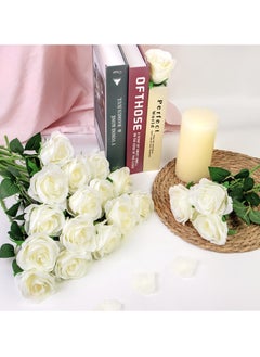 KASTWAVE 18 Pcs Fake Roses Artificial Flowers Long Stem Silk Roses Bouquet for Valentines Day Decor Home DIY Wedding Bouquets White Bridal Shower Centerpieces Arrangements Party Tables Decorations White  - Image 4