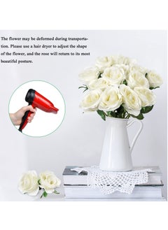 KASTWAVE 18 Pcs Fake Roses Artificial Flowers Long Stem Silk Roses Bouquet for Valentines Day Decor Home DIY Wedding Bouquets White Bridal Shower Centerpieces Arrangements Party Tables Decorations White  - Image 3