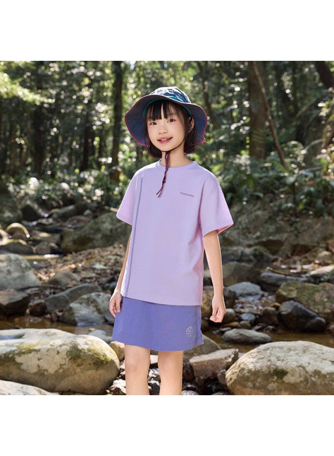 Ebaer Kids Short Sleeve T-Shirt Summer New Boys' Cool Feeling T-Shirt Girls' Printed Top Lilac Purple 130 - Image 2