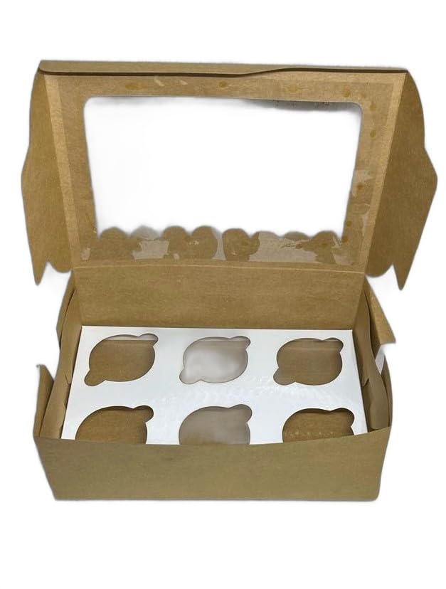 Baekence Baekence Cupcake boxes for packaging 6 Brown plain Color Pack of 30 pcs - Image 4